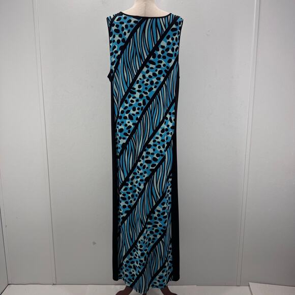 Bob Mackie Artistic Blue Black Maxi Dress Sleeveless XL Mobwife Tropical Summer - Picture 3 of 9